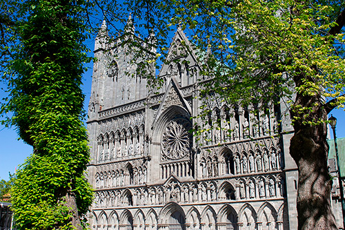 Nidaros Cathedral west wall exterior richly decorated with sculptures